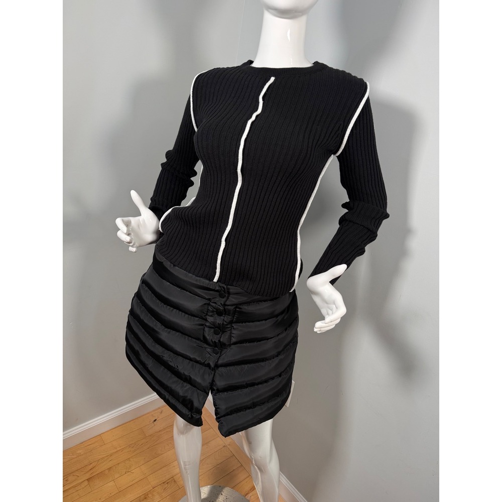 Micas Solid Button Up Puffer Mini Skirt Black siz… - image 5